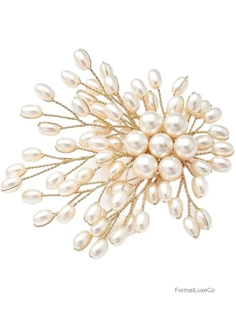 Simulated Pearl Floral Brooch Gold Tone Cluster Pin for Women Wedding Suit Coat